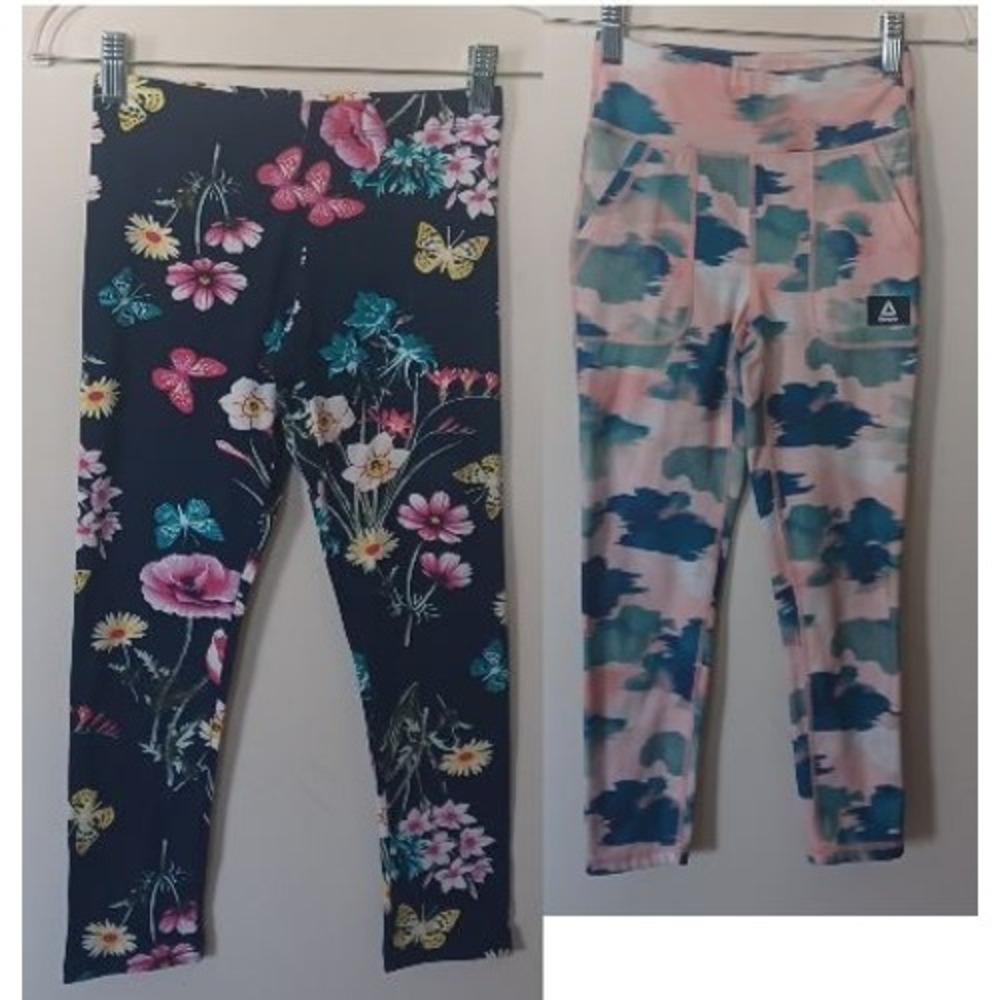 Girls Leggings Bundle Wonder Nation Floral Reebok Camo Size‎ M 7-8 2 Pairs
